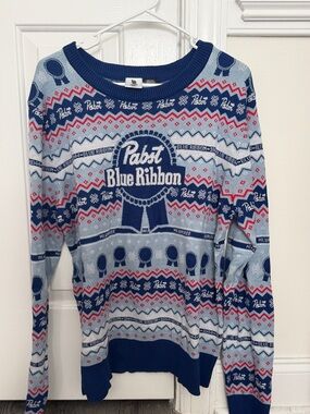 Pabst Blue Ribbon (PBR) Fair Isle Ugly Christmas Sweater
